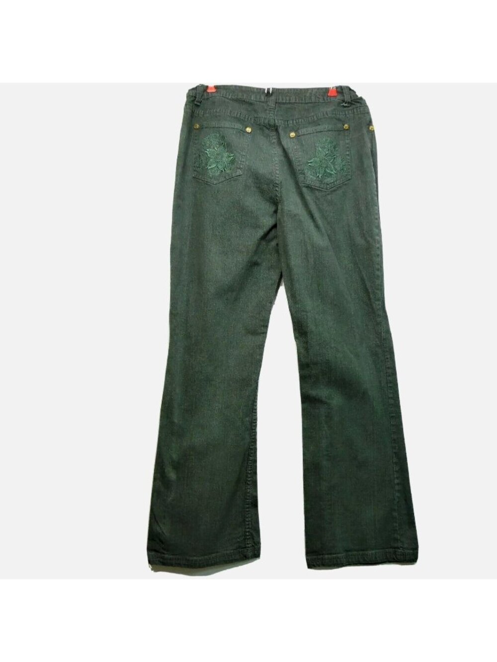 QVC Denim & Company Size 10 Jeans Green Embroidered Pocket Denim Jeans Boot Cut